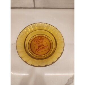 Vintage Best Western Round Amber Glass Ashtray 4.5‎ Inches Across Ash Tray Dish